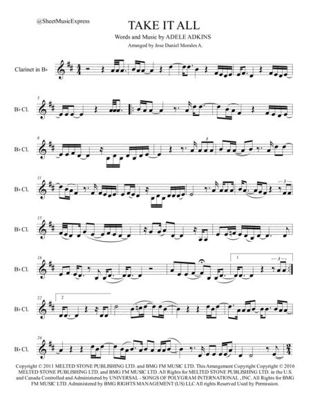 Take It All For Clarinet In Bb Sheet Music