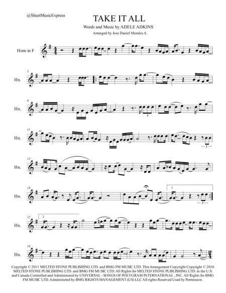 Free Sheet Music Take It All For Horn In F