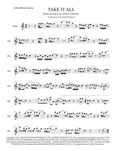 Free Sheet Music Take It All For Oboe