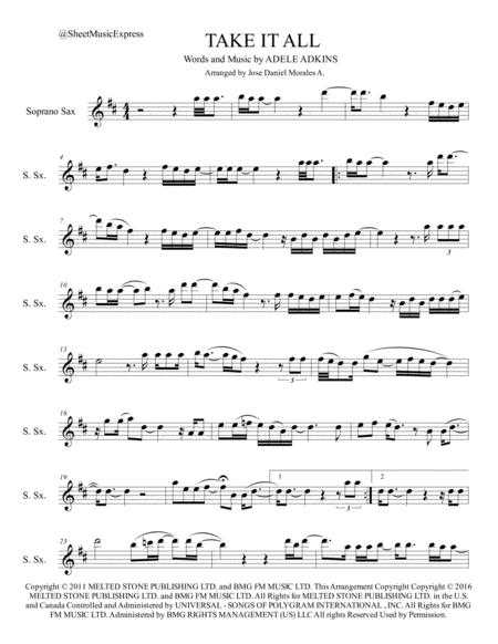 Free Sheet Music Take It All For Soprano Sax