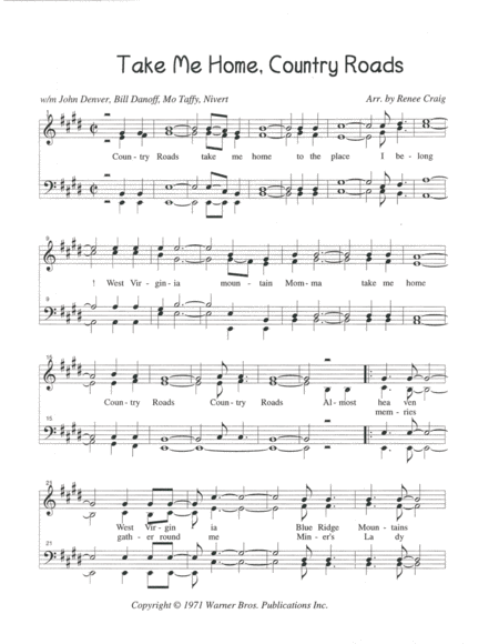 Take Me Home Country Roads Ssaa Sheet Music