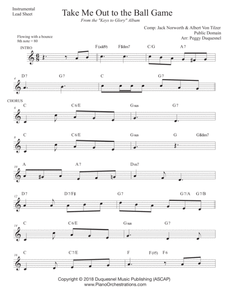 Take Me Out To The Ball Game Instrumental C Db Sheet Music