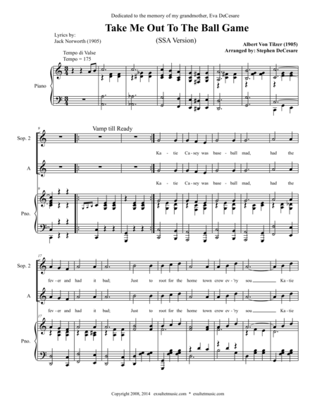 Free Sheet Music Take Me Out To The Ball Game Ssa Version
