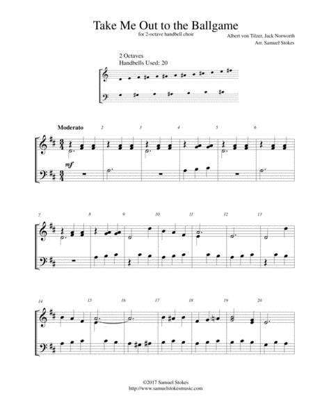 Free Sheet Music Take Me Out To The Ballgame For 2 Octave Handbell Choir