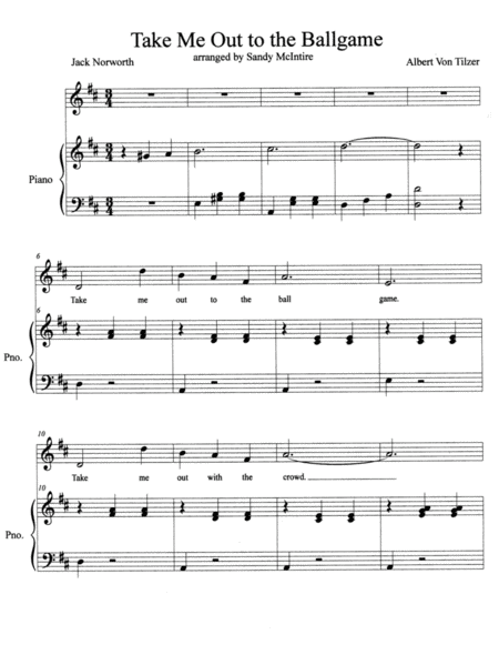 Take Me Out To The Ballgame Key Of D Sheet Music