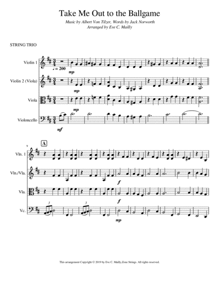 Free Sheet Music Take Me Out To The Ballgame String Trio