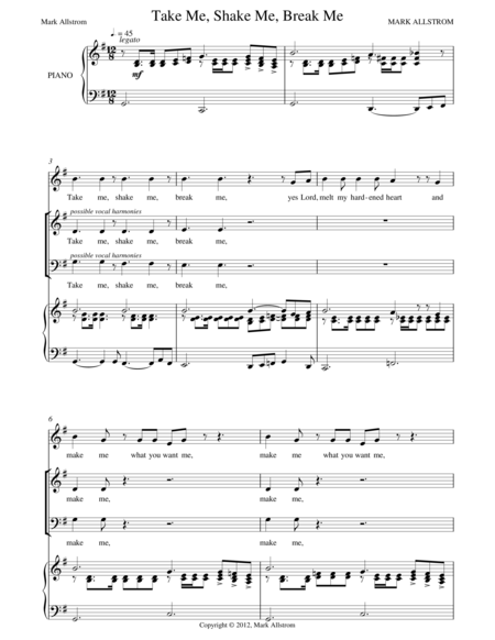 Take Me Syhake Me Break Me Sheet Music