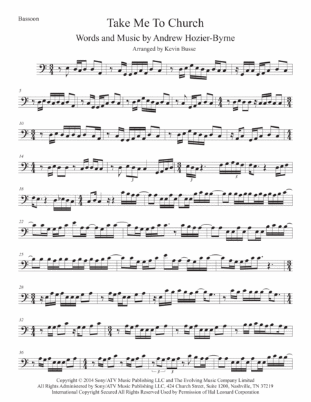 Free Sheet Music Take Me To Church Bassoon Easy Key Of C
