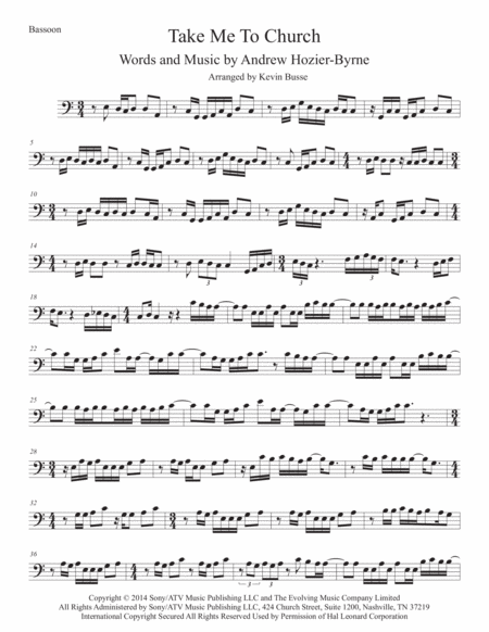 Take Me To Church Bassoon Easy Key Of C Sheet Music