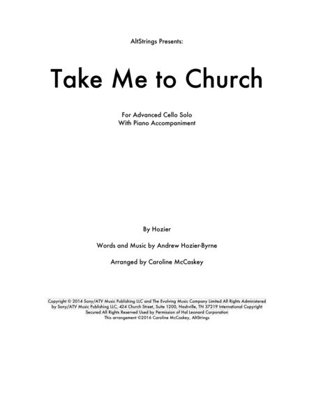 Take Me To Church Cello Piano Accompaniment Sheet Music