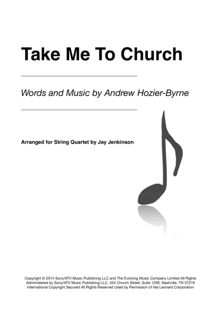 Free Sheet Music Take Me To Church For String Quartet