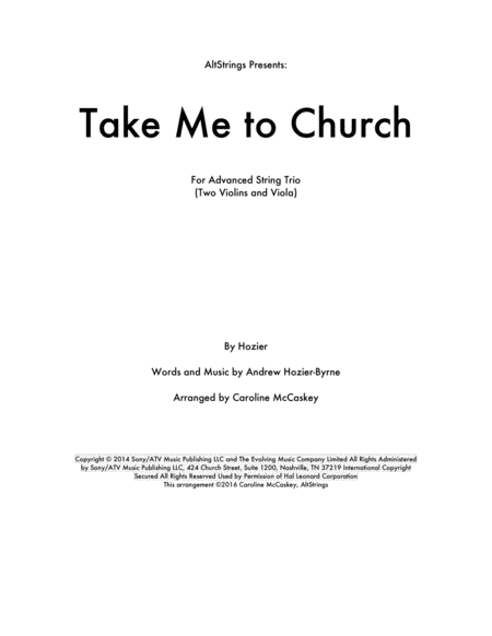 Take Me To Church String Trio Two Violins And Viola Sheet Music