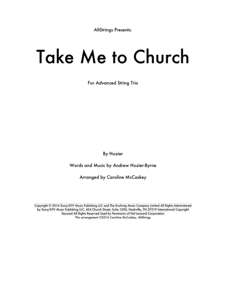 Take Me To Church String Trio Violin Viola And Cello Sheet Music