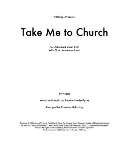 Take Me To Church Violin Solo Piano Accompaniment Sheet Music