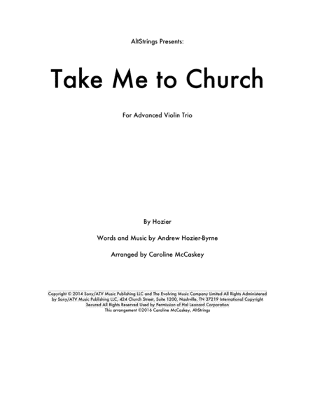Free Sheet Music Take Me To Church Violin Trio