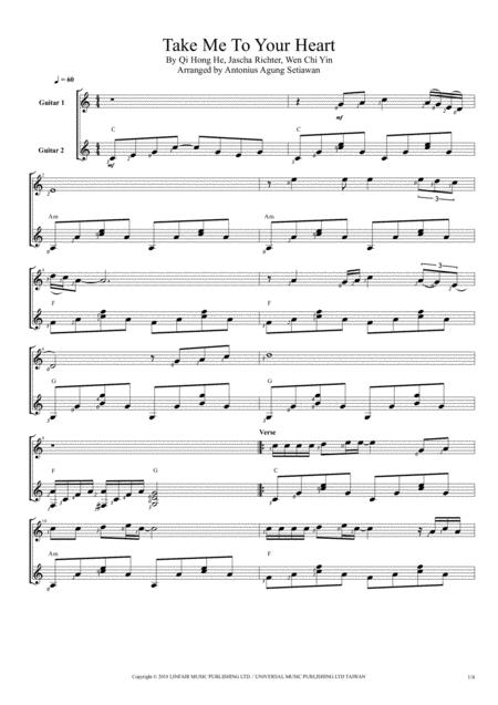 Free Sheet Music Take Me To Your Heart Duet Guitar Score