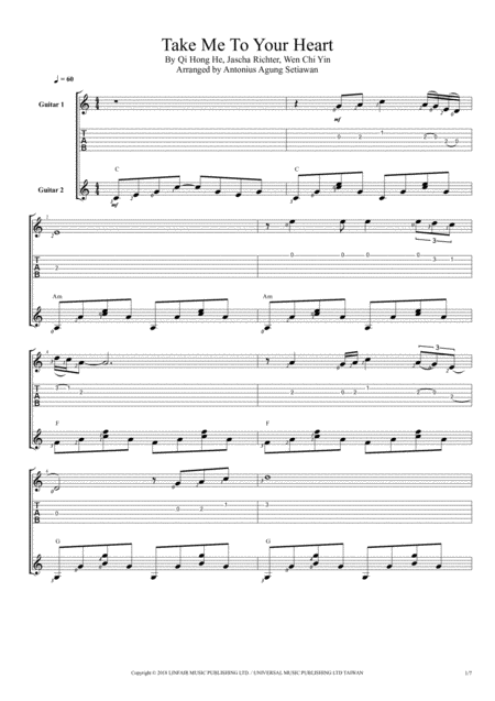 Free Sheet Music Take Me To Your Heart Fingerstyle Guitar Duet
