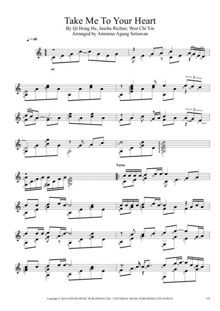 Free Sheet Music Take Me To Your Heart Solo Guitar Score