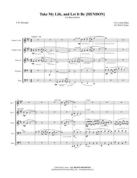 Take My Life And Let It Be Brass Quintet Sheet Music