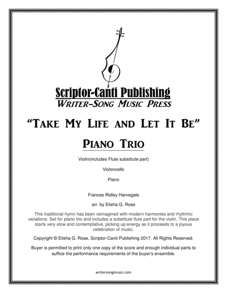 Free Sheet Music Take My Life And Let It Be For Piano Trio