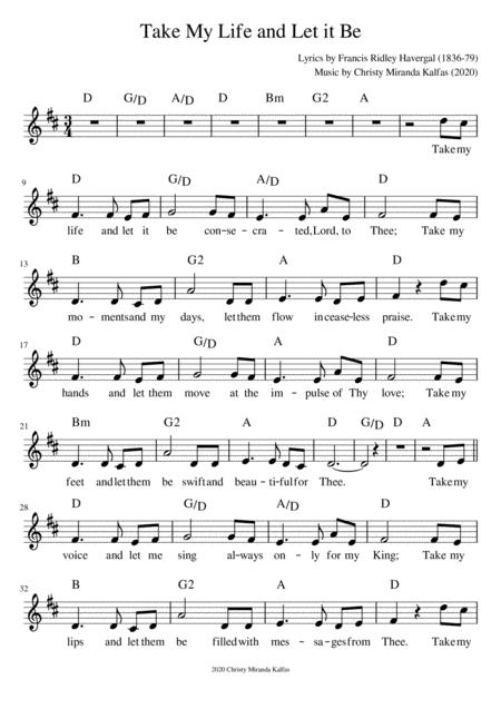 Free Sheet Music Take My Life And Let It Be Key Of D