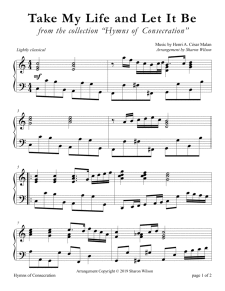 Take My Life And Let It Be Large Print Piano Solo Sheet Music