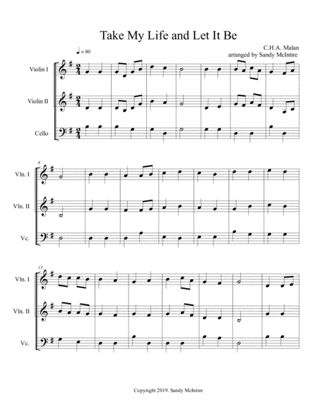 Free Sheet Music Take My Life And Let It Be Trio