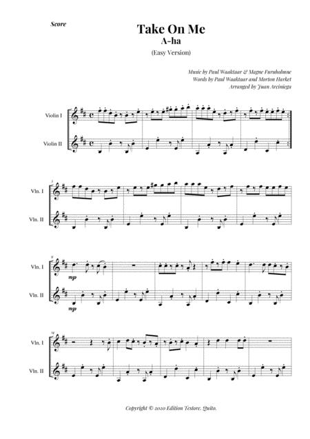 Free Sheet Music Take On Me A Ha For Two Violins