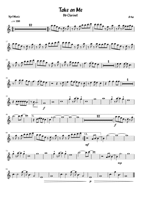 Take On Me Bb Clarinet Sheet Music