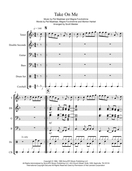 Free Sheet Music Take On Me By A Ha For Steel Band