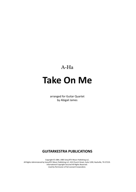 Free Sheet Music Take On Me For Guitar Quartet