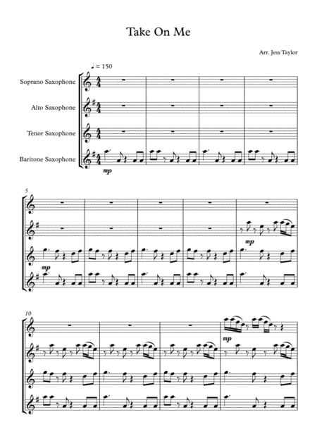 Free Sheet Music Take On Me Sax Quartet