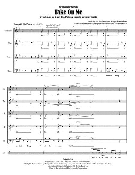 Take On Me Ssatb Vocal Percussion Sheet Music