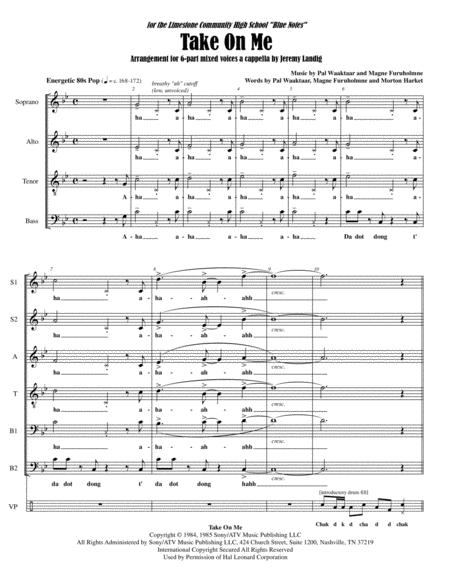 Free Sheet Music Take On Me Ssatbb Vocal Percussion