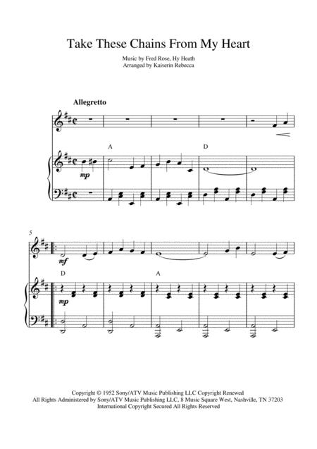 Take These Chains From My Heart For Violin Solo And Piano Accompaniment Sheet Music