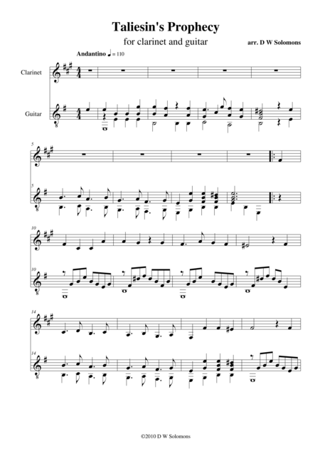 Taliesins Prophecy For Clarinet And Guitar Sheet Music