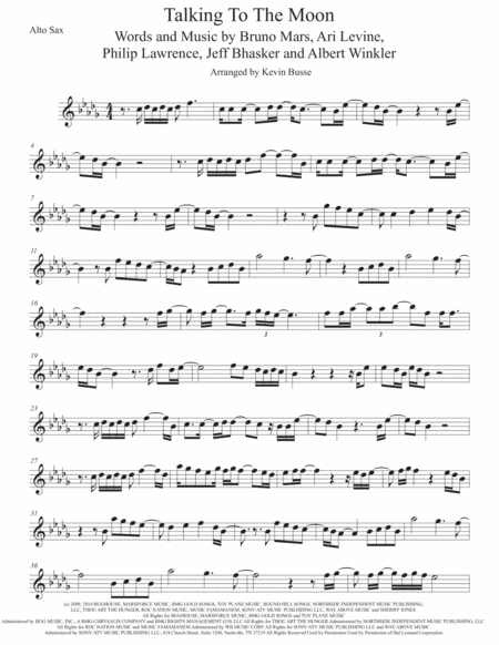 Talking To The Moon Alto Sax Original Key Sheet Music