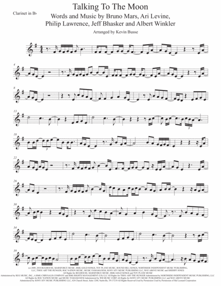 Talking To The Moon Clarinet Sheet Music