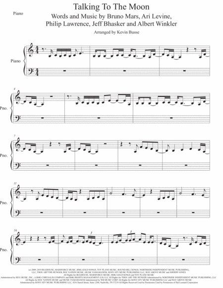 Talking To The Moon Piano Easy Key Of C Sheet Music