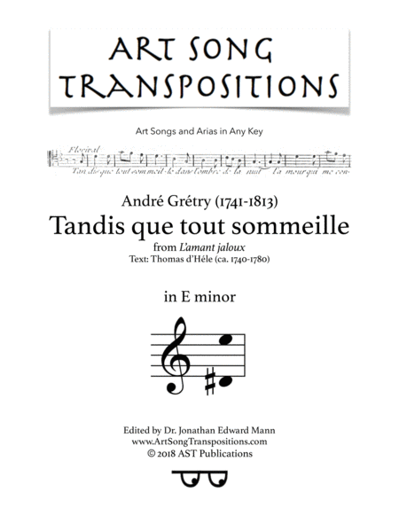 Free Sheet Music Tandis Que Tout Sommeille E Minor