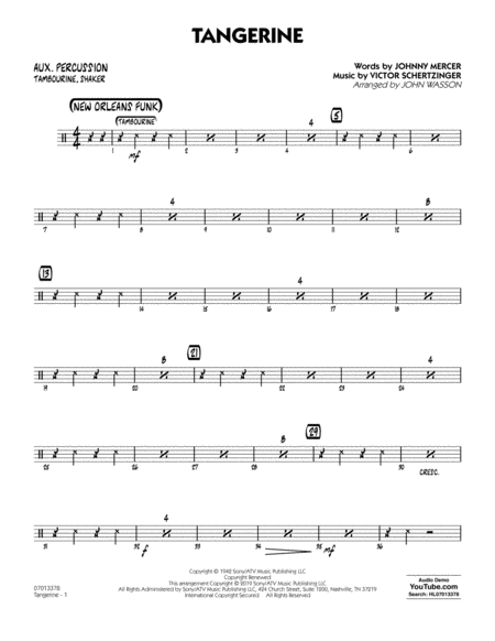 Tangerine Arr John Wasson Aux Percussion Sheet Music