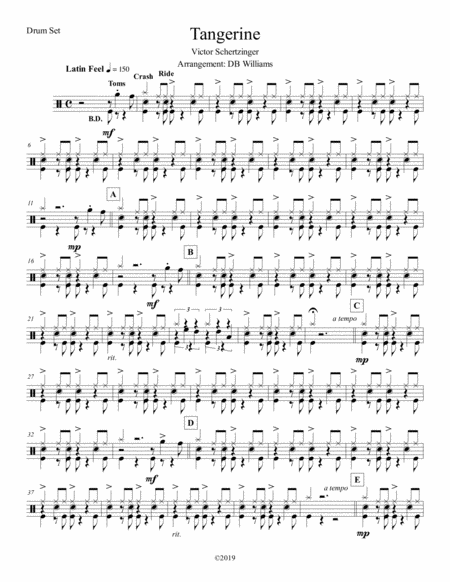 Tangerine Drum Set Sheet Music