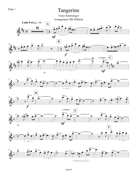 Free Sheet Music Tangerine Flute 1