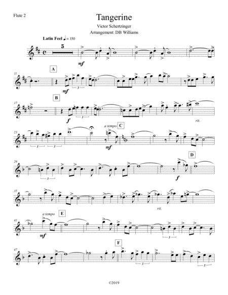 Free Sheet Music Tangerine Flute 2