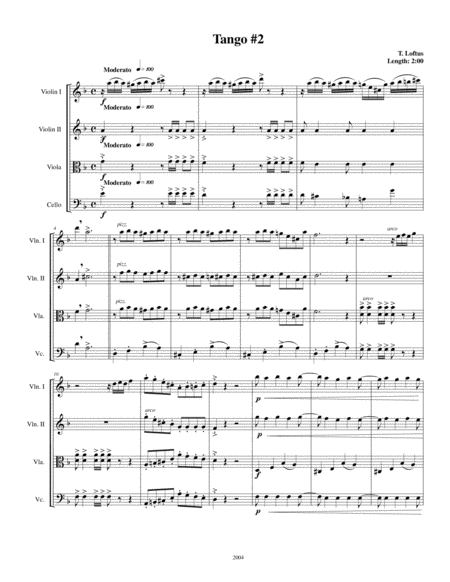 Free Sheet Music Tango 2 For String Quartet