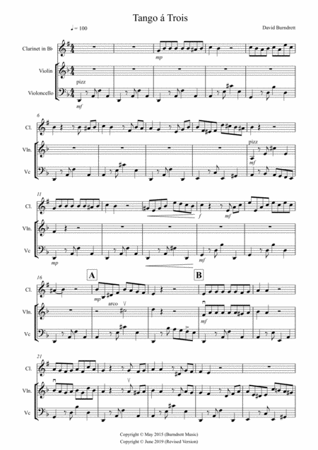 Free Sheet Music Tango A Trios For Clarinet Violin And Cello