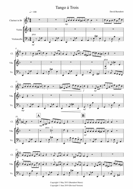 Tango A Trios For Clarinet Violin And Cello Sheet Music