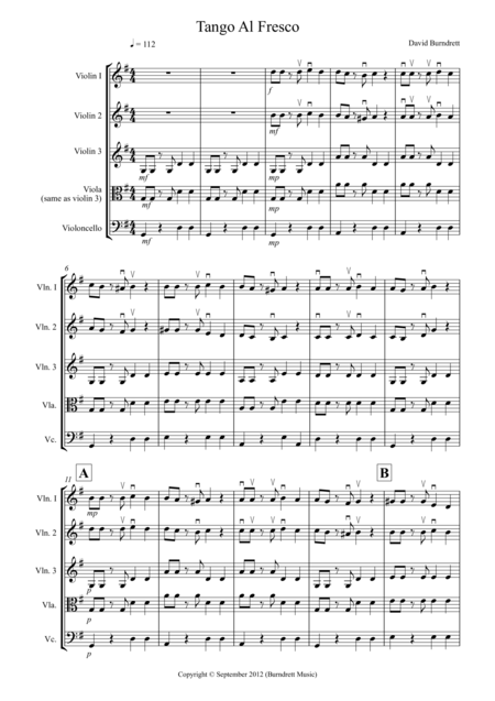 Free Sheet Music Tango Al Fresco For Beginning String Quartet