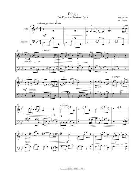 Free Sheet Music Tango By Albeniz For Flute And Bassoon Duet