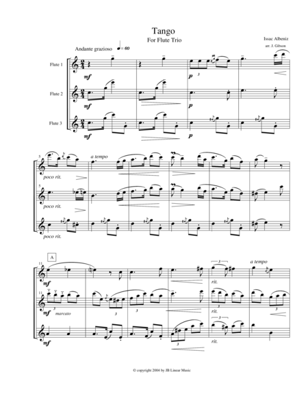 Tango By Albeniz For Flute Trio Sheet Music